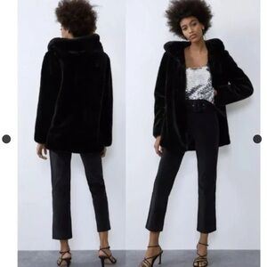 Zara Black Faux Fur Hooded Jacket